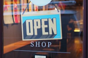 Business with Open Sign due to an SBA (Small Business Administration) Express Loan